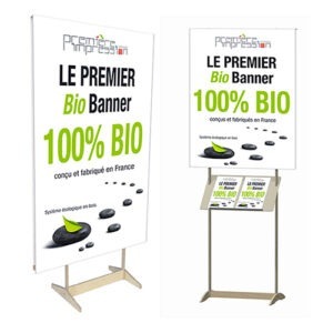 Aménagent de stands et de salons, Première Impression est le spécialiste de la PLV salons. Professionnels stands expositions salons Visuel Stand BIO Banner